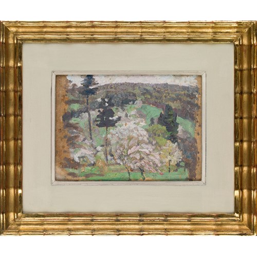 HILLY LANDSCAPE WITH BLOOMING TREES